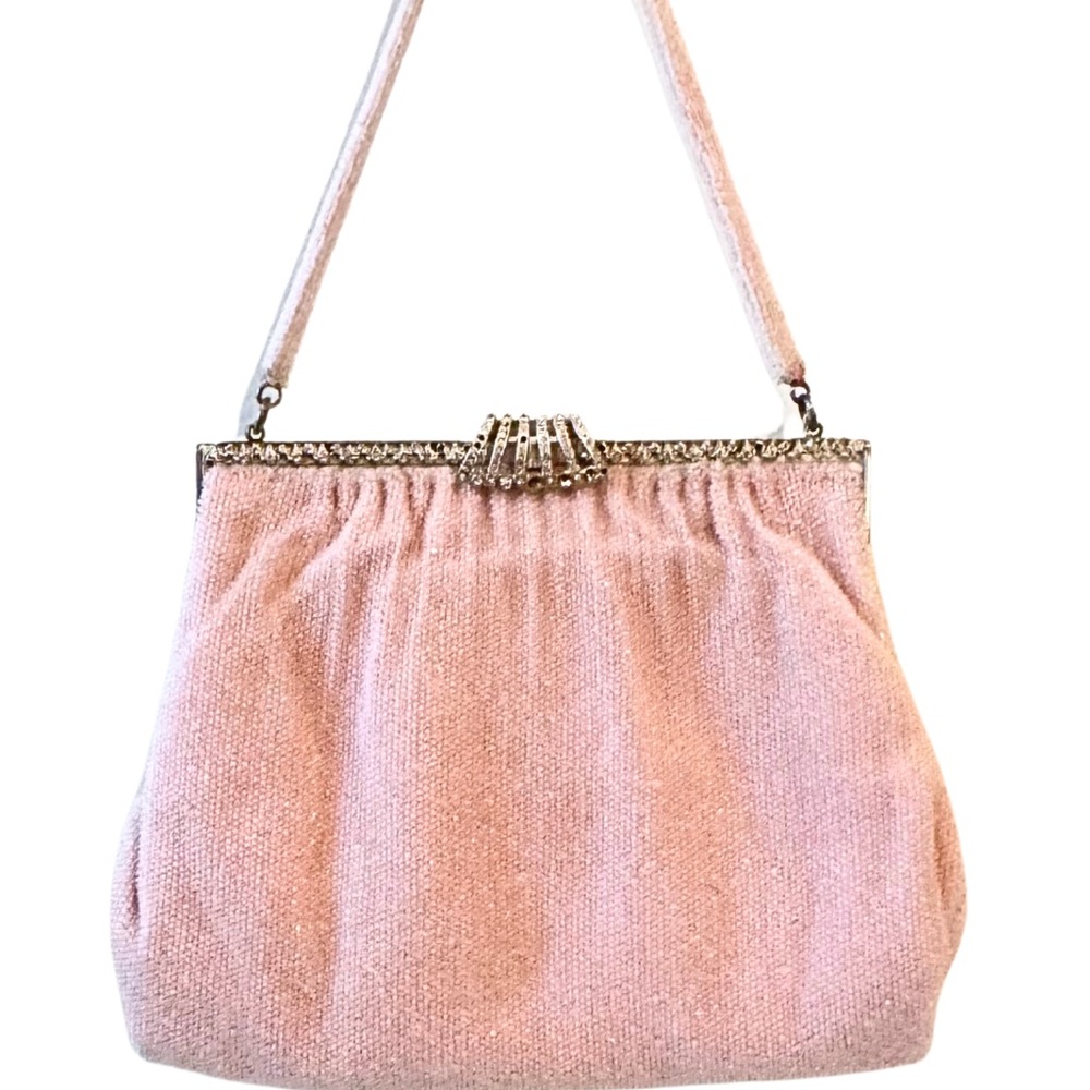 Mid-Century Walborg Pink Micro Beaded Evening Purse Bag with Satin Coin Purse